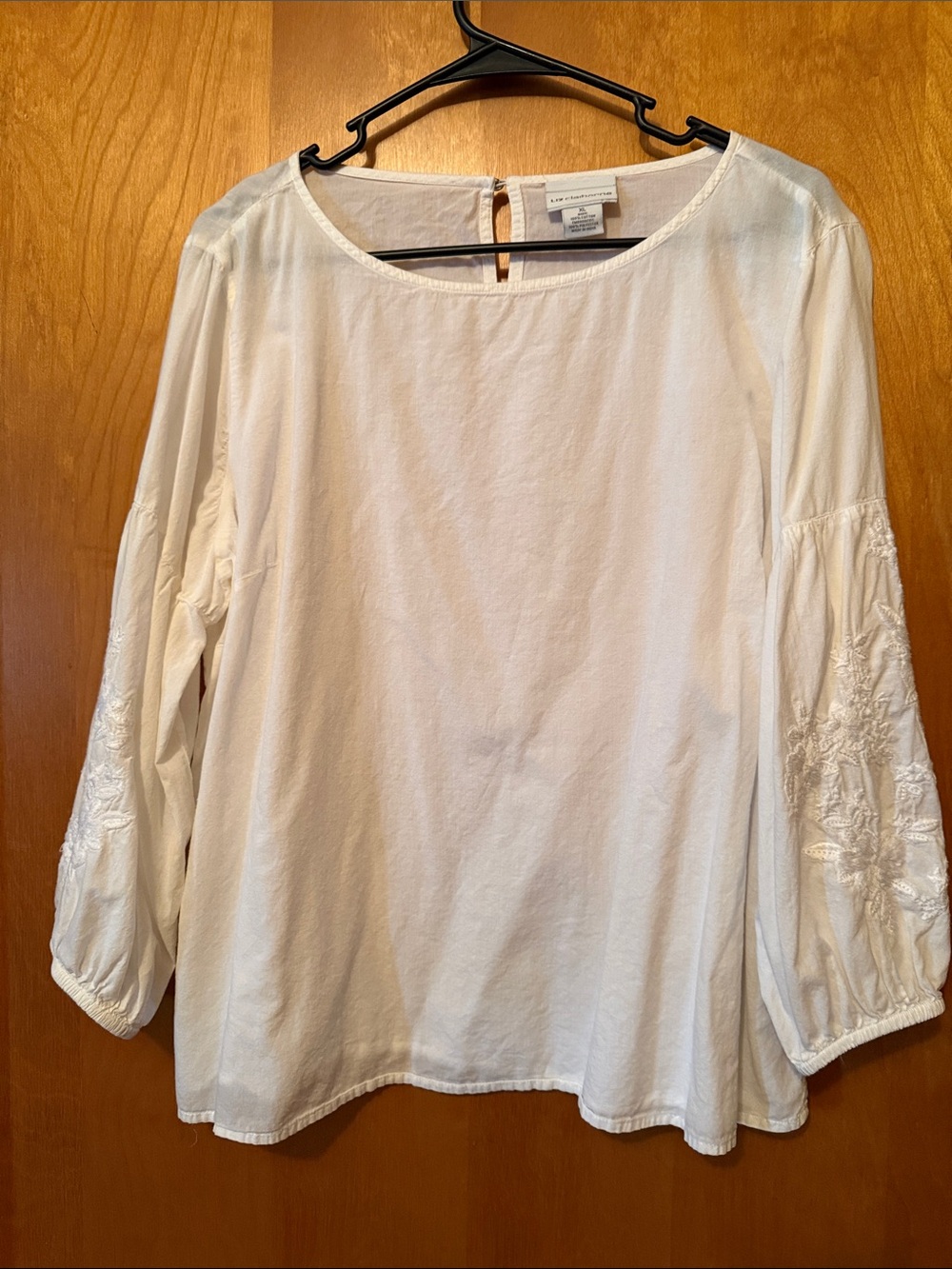 Liz Claiborne White Embroidered Sleeve Blouse